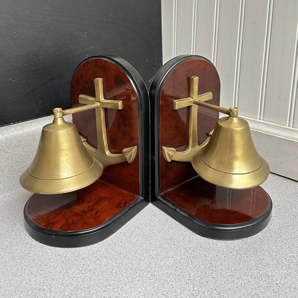 Brass and Wood Nautical Bookends